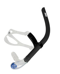 Arena Swim Snorkel III in black, featuring a streamlined design for comfortable underwater breathing during swim training.