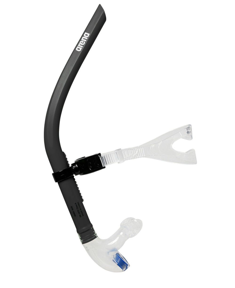 Arena Swim Snorkel III in black, a sleek snorkel designed for comfortable swimming and breathing during water activities.