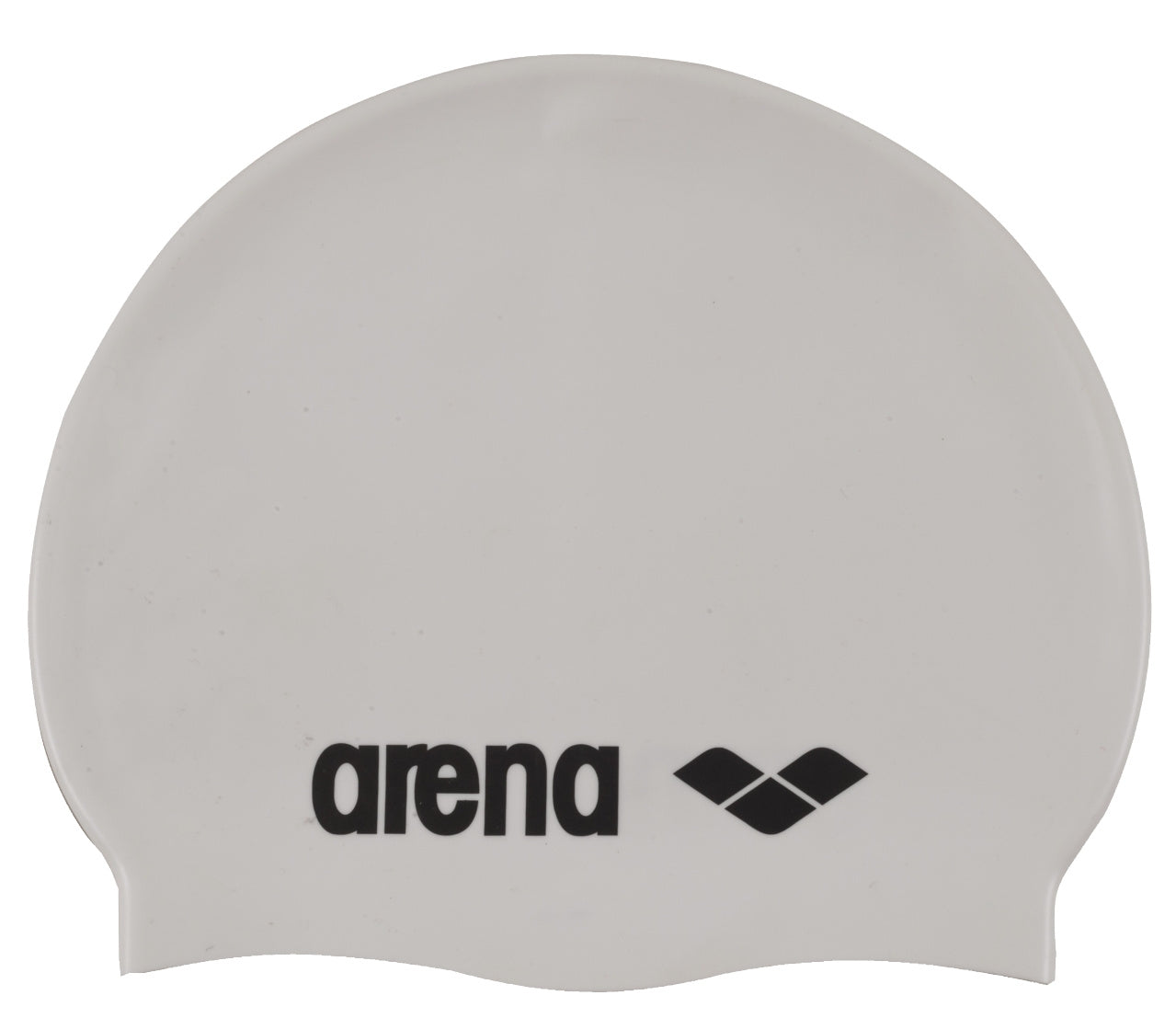 White Arena Classic Silicone Swimming Cap designed for swimmers, showcasing smooth, flexible silicone material and snug fit.