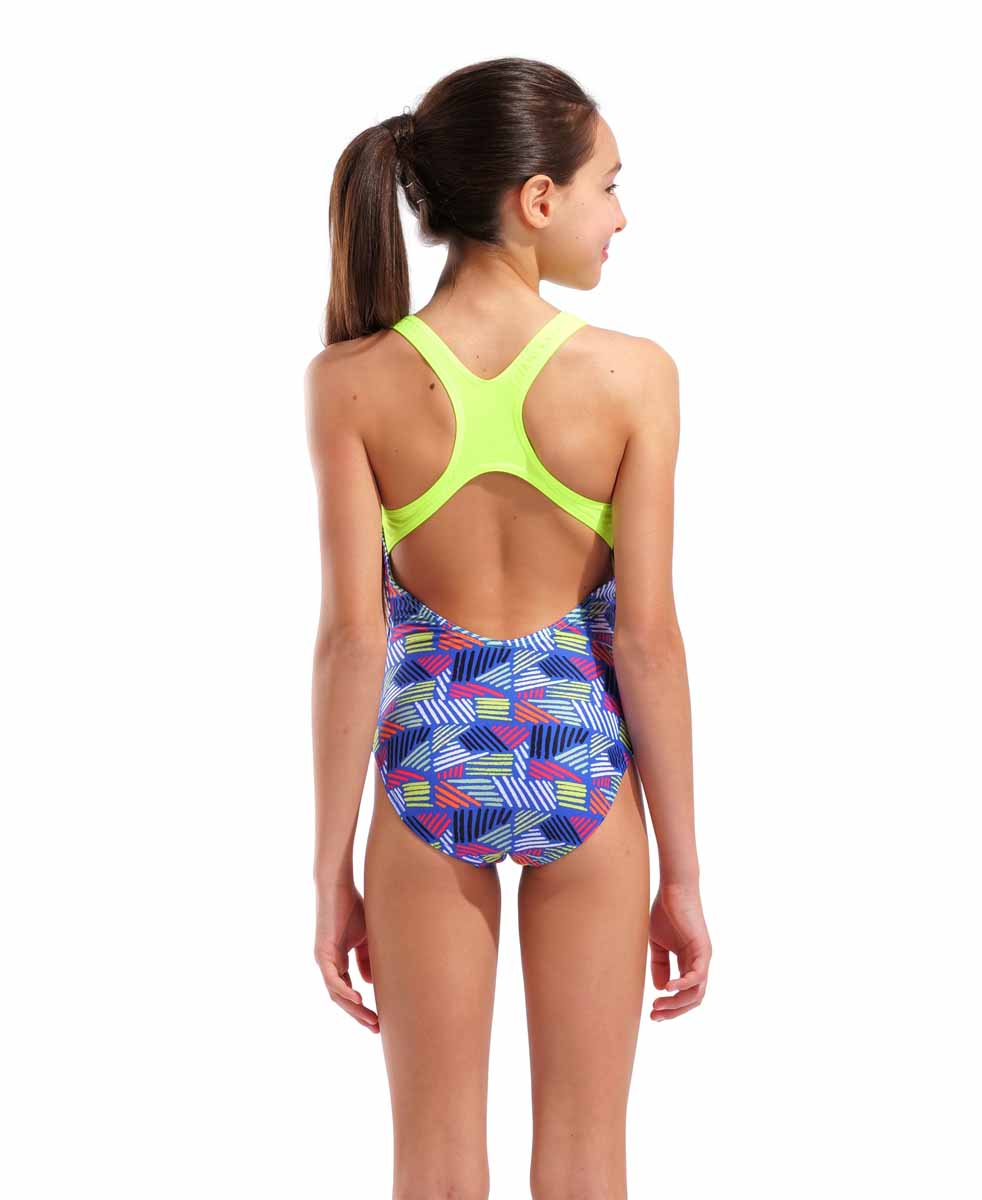 Arena Girls Candies Swim Pro Back Swimsuit - Multi Blue/Artic Lime | Allens Of Kingsbury