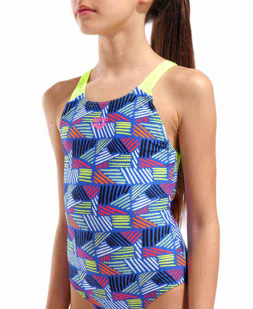 Arena Girls Candies Swim Pro Back Swimsuit - Multi Blue/Artic Lime | Allens Of Kingsbury