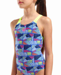 Arena Girls Candies Swim Pro Back Swimsuit - Multi Blue/Artic Lime | Allens Of Kingsbury