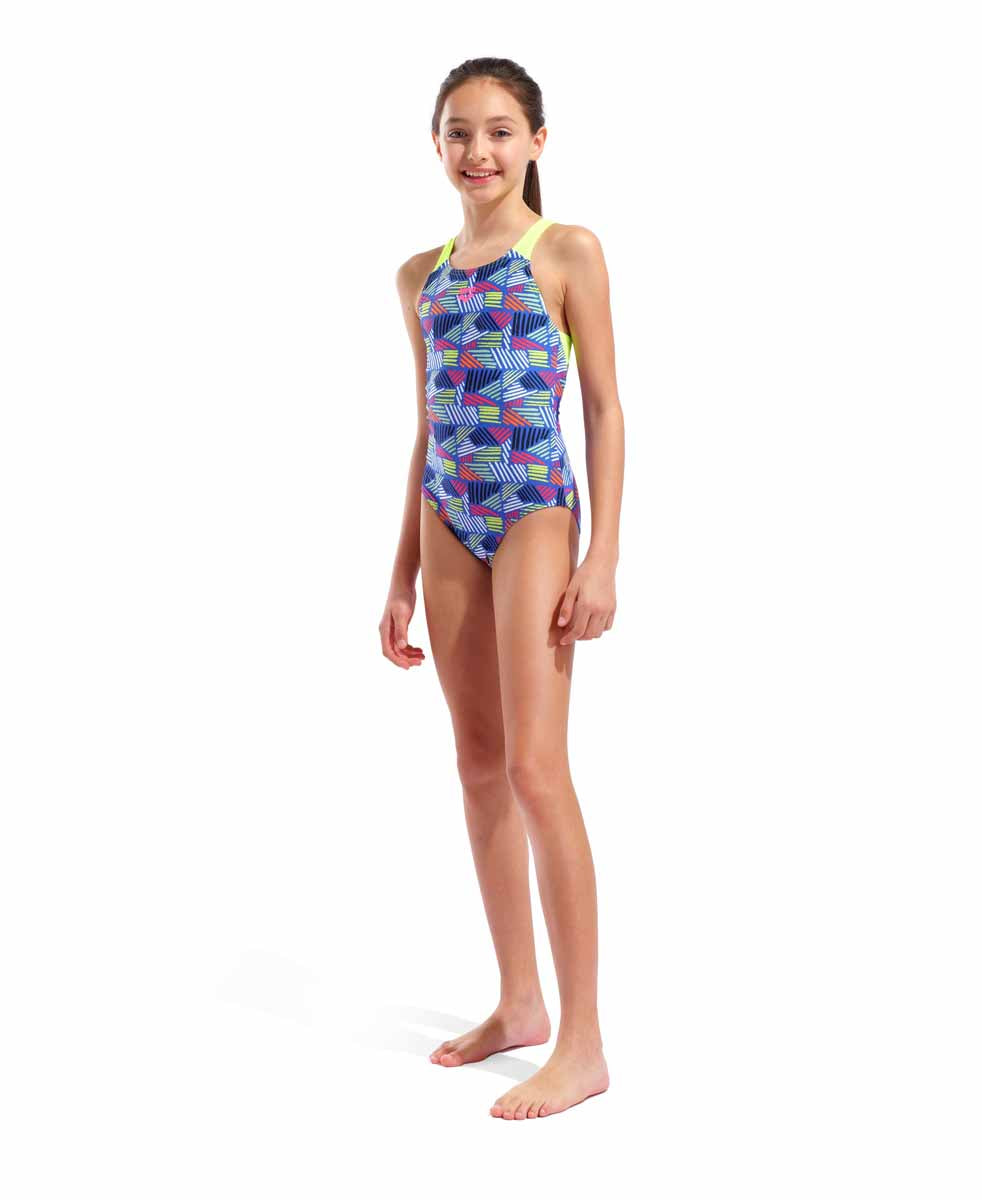 Arena Girls Candies Swim Pro Back Swimsuit - Multi Blue/Artic Lime | Allens Of Kingsbury