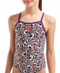 Arena Girls Fun Skulls Lightdrop Back Swimsuit - Multi Black/Plum | Allens Of Kingsbury