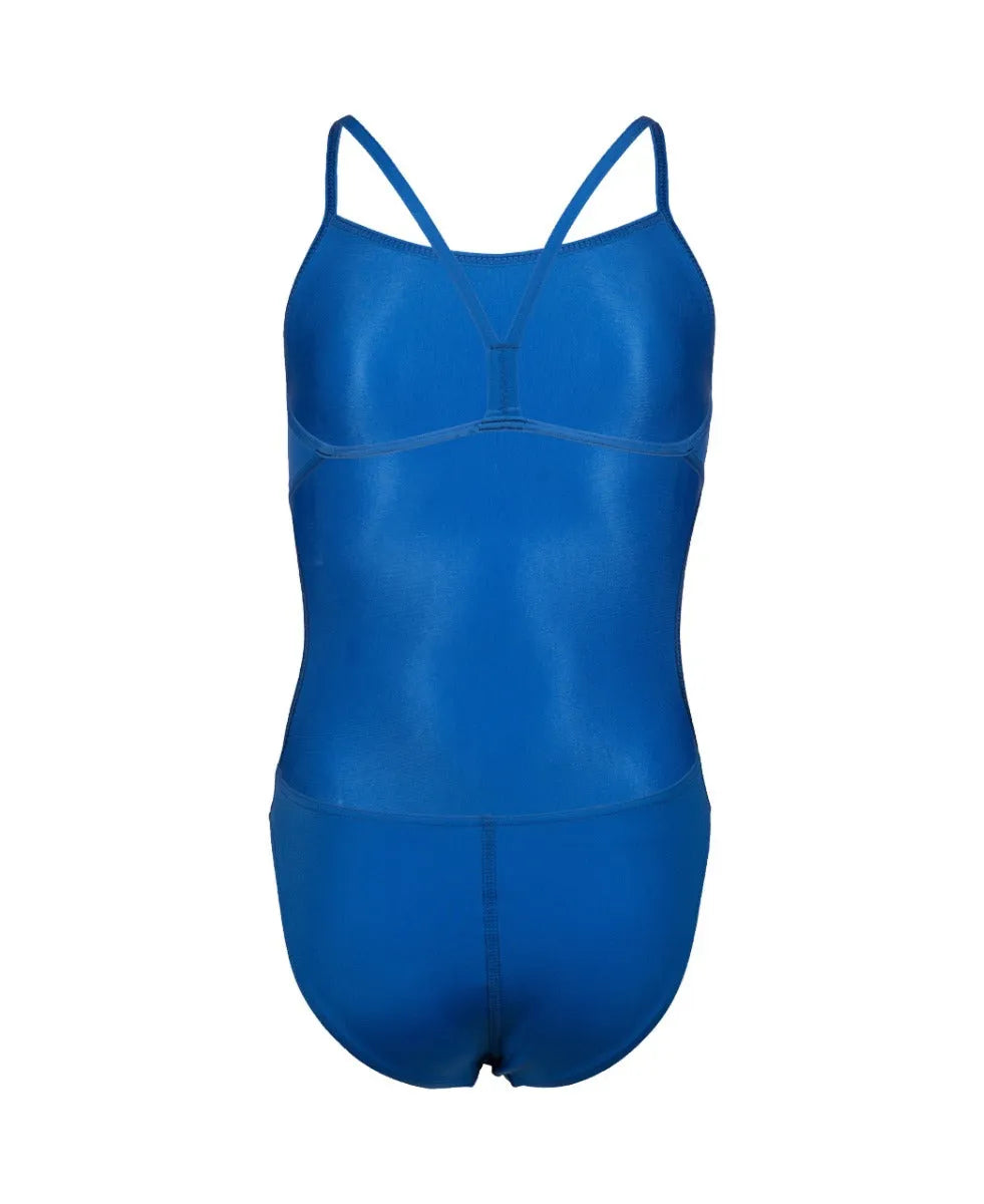 Arena Girls Team Challenge Solid Swimsuit in blue, a sleek one-piece swimsuit designed for young swimmers.