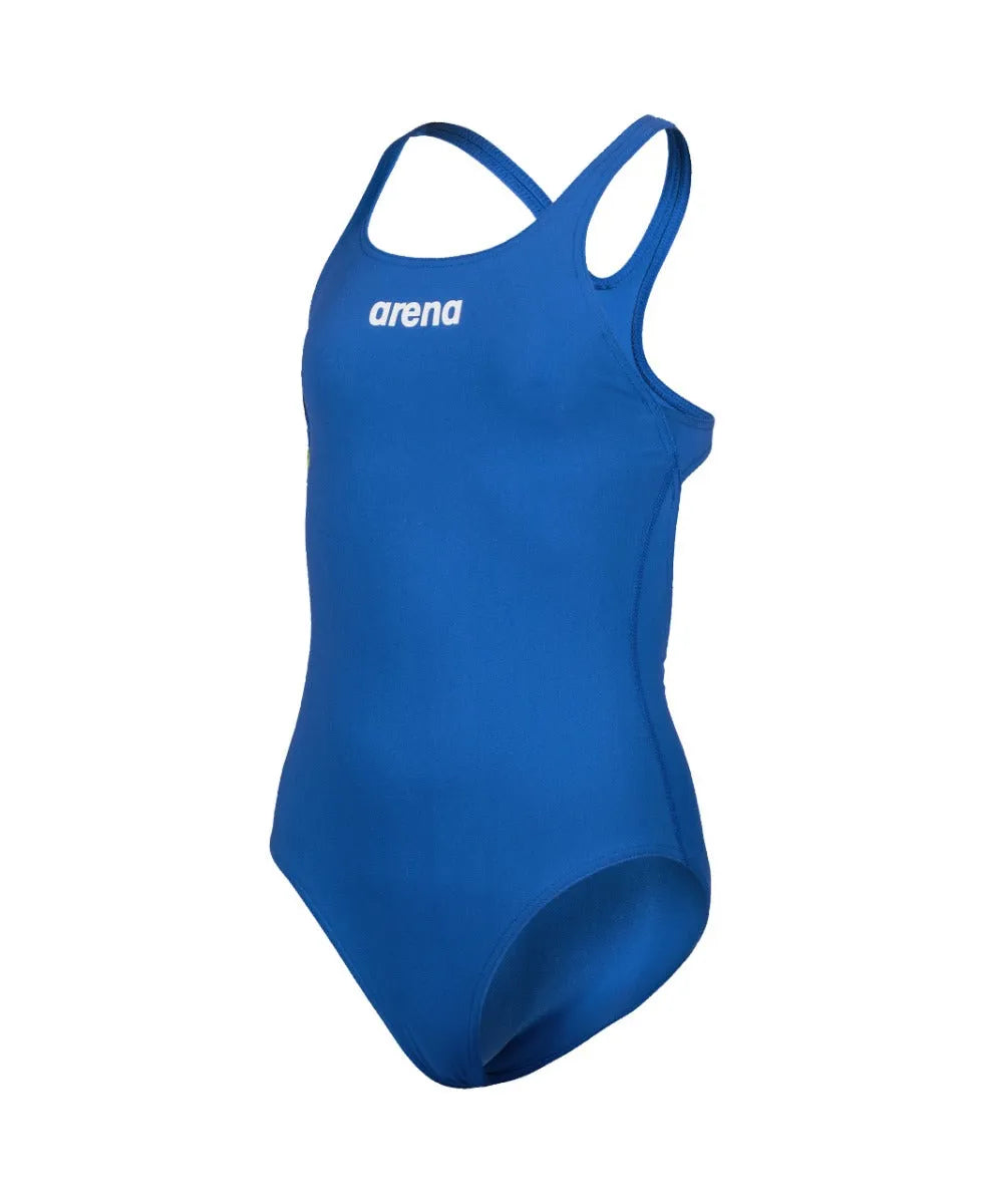 Blue Arena girls' Team Swim Pro solid swimsuit with sleek design, ideal for competitive swimming and training.