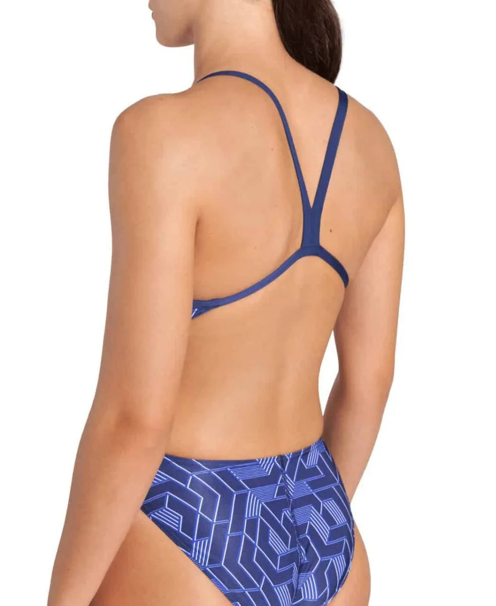 Arena women's Escape Challenge back swimsuit in navy and team navy, featuring a sleek design suitable for competitive swimming.