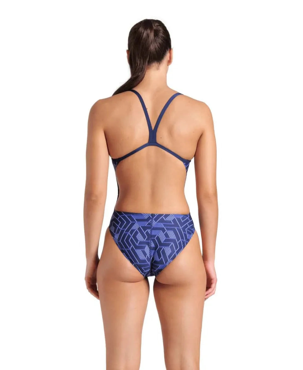 Arena Women's Escape Challenge Back Swimsuit in navy and team navy, featuring a sleek design and supportive fit.