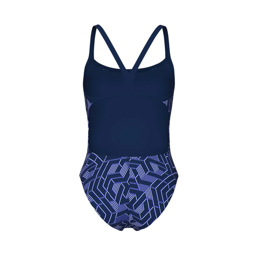 Arena Women's Escape Challenge Back Swimsuit in navy and team navy, featuring a sleek design and supportive back for swimming.