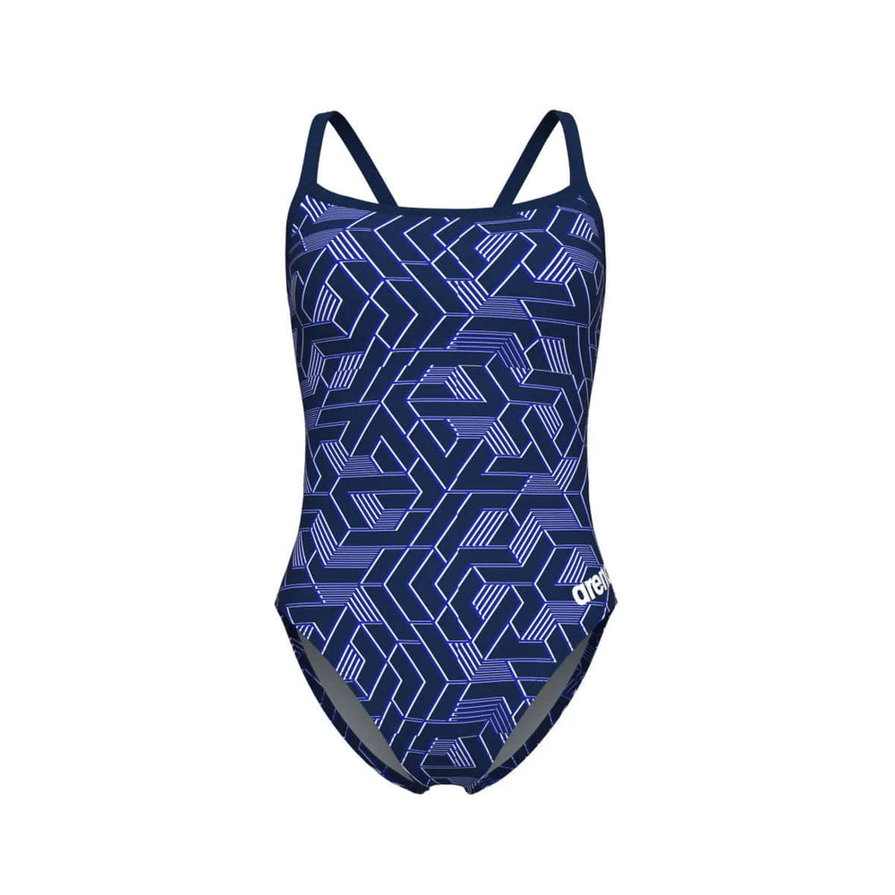 Arena Women's Escape Challenge Back Swimsuit in navy and team navy, featuring a sleek design and supportive back for swimming.