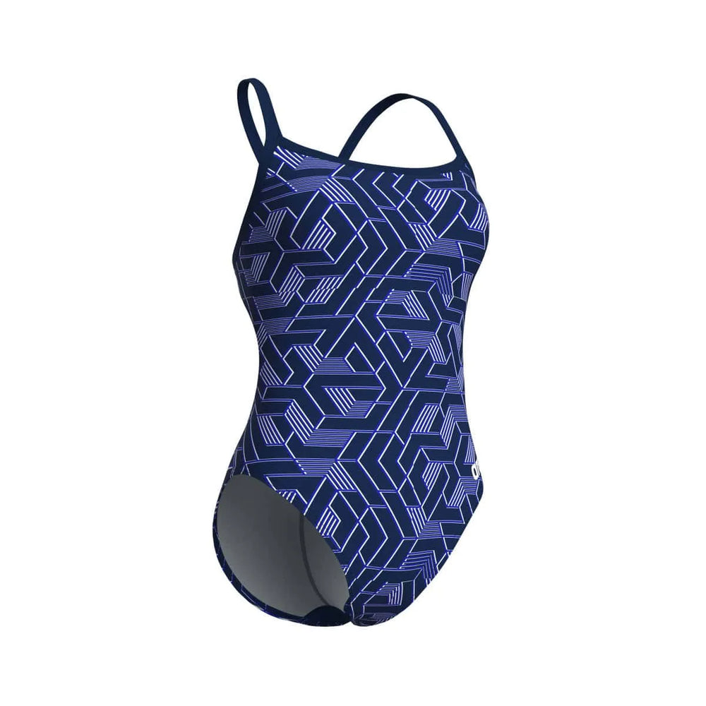 Arena Women's Escape Challenge back swimsuit in navy and team navy, featuring a sporty design and supportive fit.
