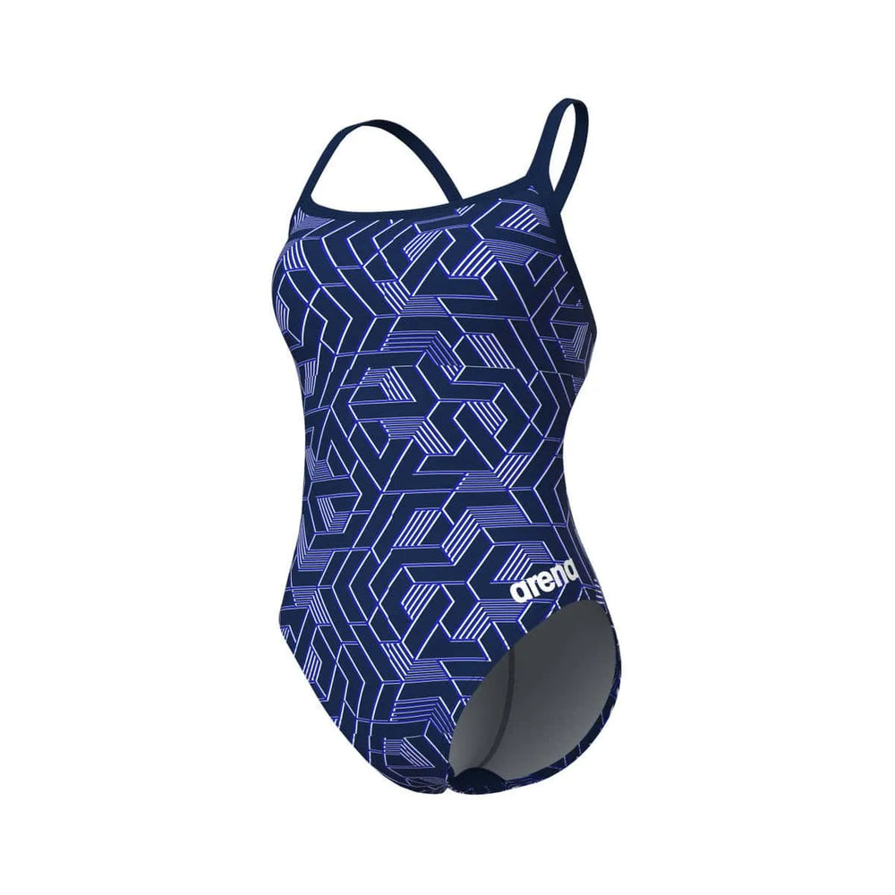 Arena Women's Escape Challenge Back Navy Swimsuit, stylish one-piece swimsuit designed for swimming and active wear.