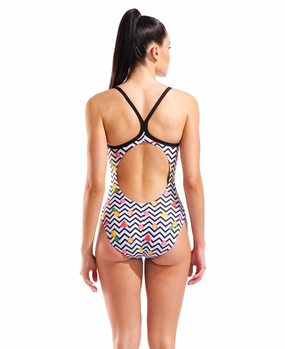 Arena Womens Fruits Lightdrop Back Swimsuit - White/Multi/Black | Allens Of Kingsbury