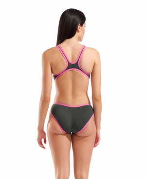 Arena Womens One Biglogo One Piece Swimsuit - Dark Sage/Shocking Pink | Allens Of Kingsbury