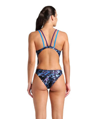 Arena women's Rockin Swim Tech multi-back swimsuit in blue river and plum, featuring a vibrant water-inspired design.