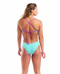 Arena Womens Solid Tie Back Swimsuit - Water/Very Fuchsia | Allens Of Kingsbury