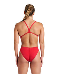 Arena women's Team Challenge solid swimsuit featuring a sleek design, perfect for competitive swimming and training.