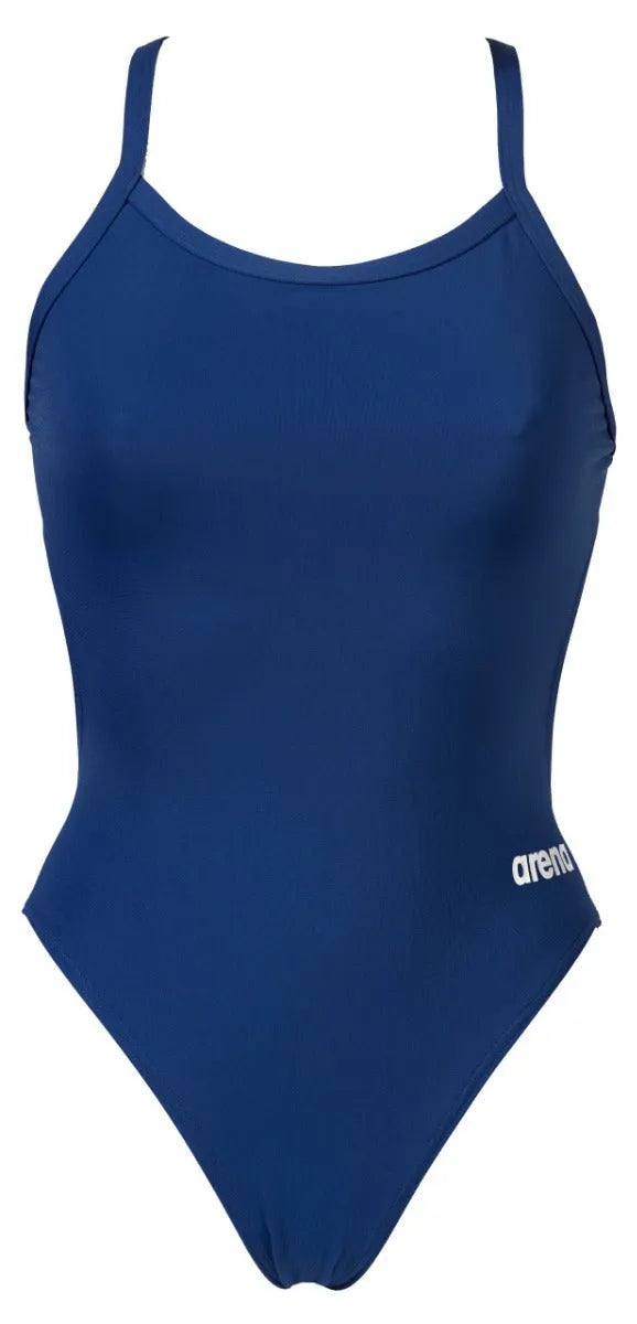 Arena Women's Team Challenge solid navy swimsuit, designed for competitive swimming, featuring a sleek, supportive fit.