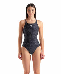 Arena women's ribbed swim pro back swimsuit in black and multi-color, featuring a stylish ribbed design and supportive fit