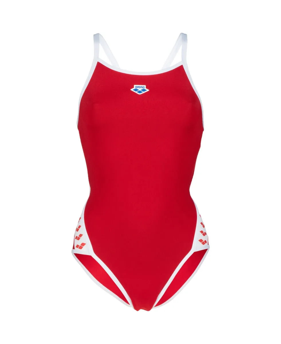 Red Arena Women's Icon Super Fly swimsuit with sleek design, perfect for swimming and active water sports.