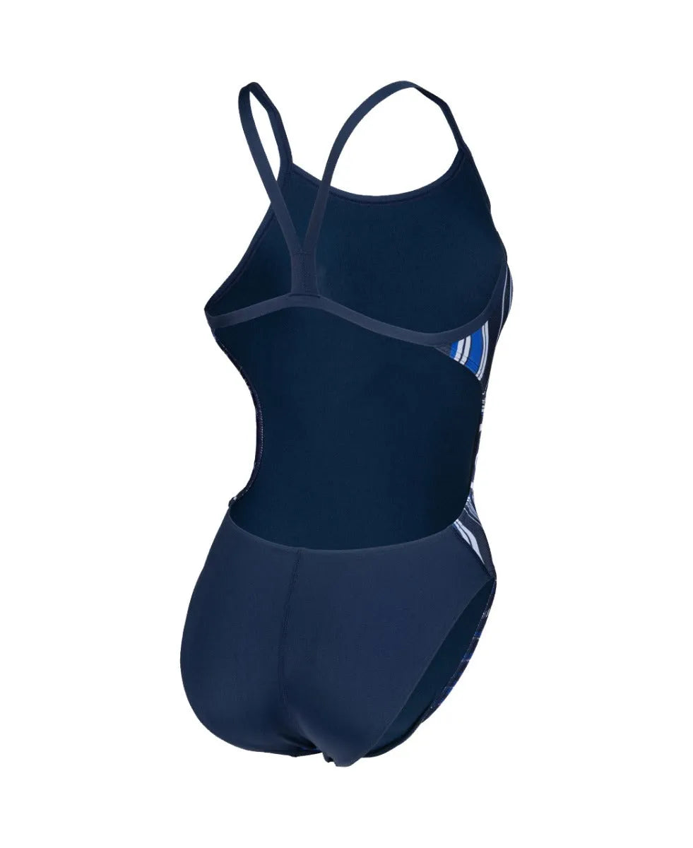 Arena Women's Challenge Back Marbled Navy Swimsuit, a stylish one-piece swimsuit with a marbled pattern and supportive back design.