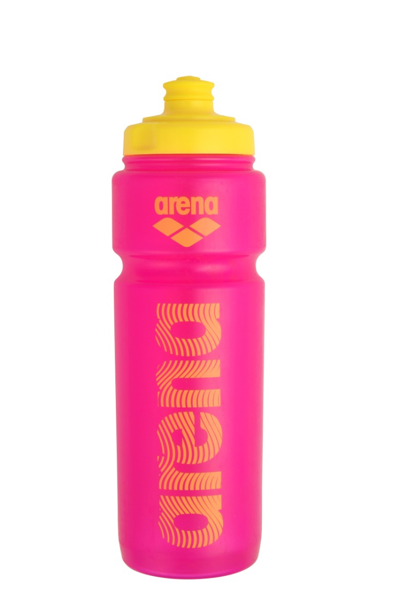 Arena Sport Bottle in pink and yellow, durable water bottle for sports and fitness activities.
