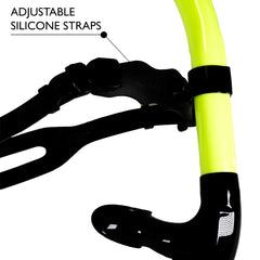 Maru Lime Front Snorkel with adjustable strap and mouthpiece, designed for snorkeling and water activities.