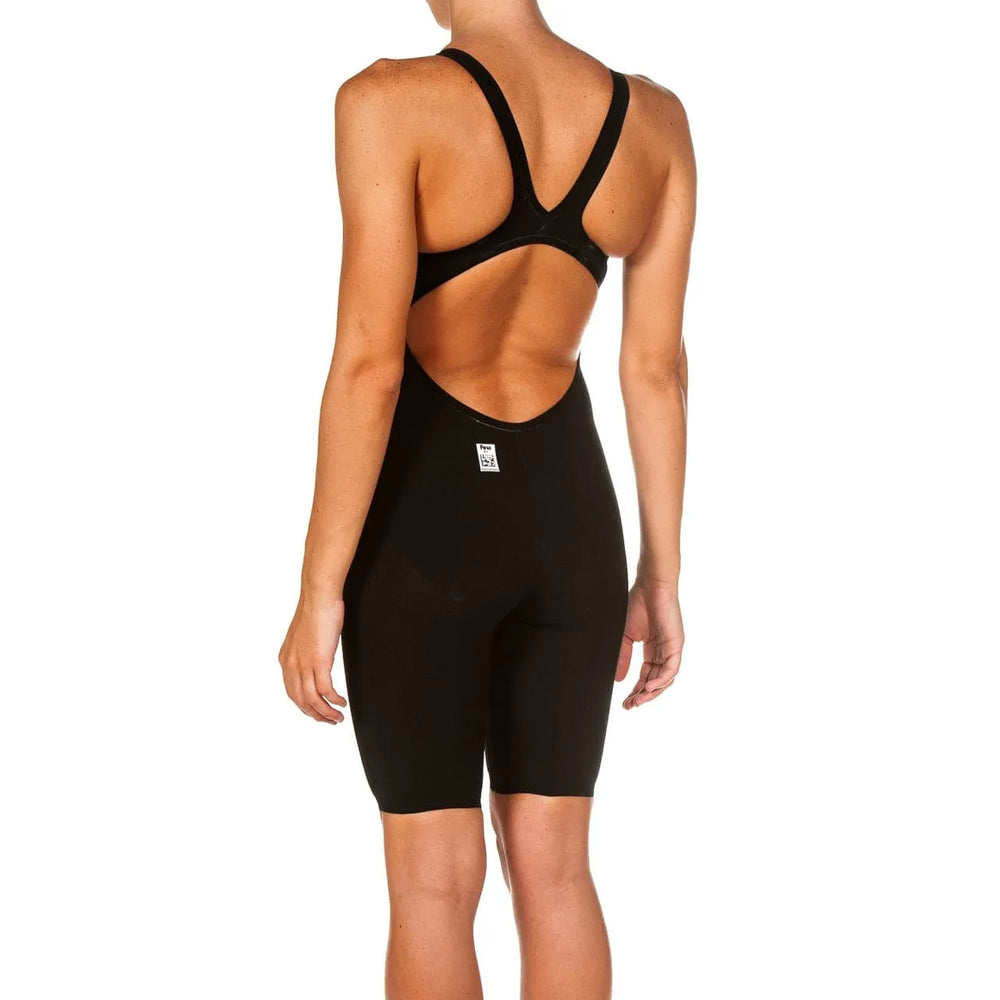 Arena Women's Carbon Air2 Kneesuit in black, showing the sleek, form-fitting design with reinforced knee panels for swimming performance.