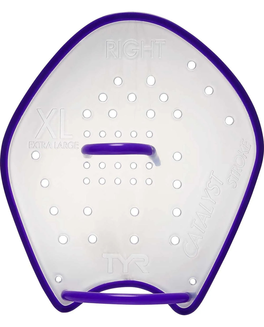 TYR Catalyst Stroke Training Paddle in clear with ergonomic grip, designed for swim training and improving stroke technique.