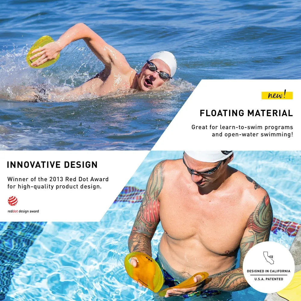 Finis Agility Paddles Floating yellow swimming paddles for improved stroke technique and water resistance training