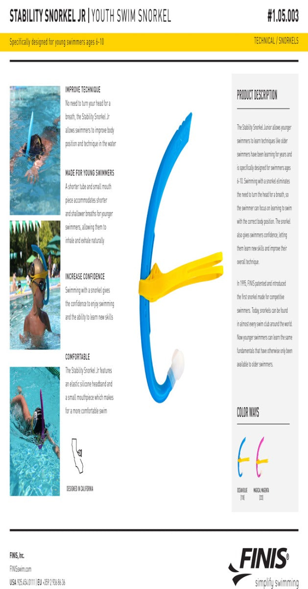 Finis Junior Stability Snorkel - Ocean Blue | Allens Of Kingsbury