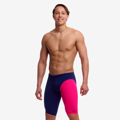 Funky Trunks Boys Tidal Blast fast training jammer in navy and pink, designed for swim training and competition.
