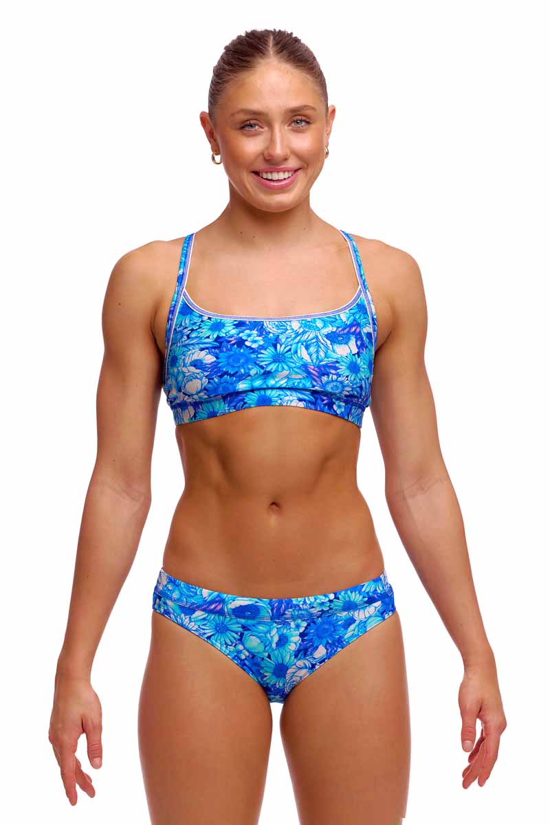 Funkita Ladies Bloom Shakalaka Sports Top - Blue/White | Allens Of Kingsbury