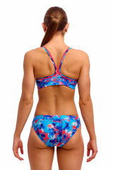 Funkita Ladies Messy Messy Messy sports top in multi-color, bikini/tankini style, designed for active swimwear and athletic wear.