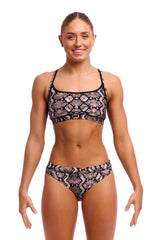 Funkita Ladies Rattle Racer Sports Top, multi-colored bikini/tankini top with sporty fit and vibrant design, for active swimwear.