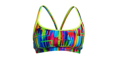 Funkita Ladies The Glitch sports top in multi-color, a stylish bikini or tankini top with vibrant geometric pattern.