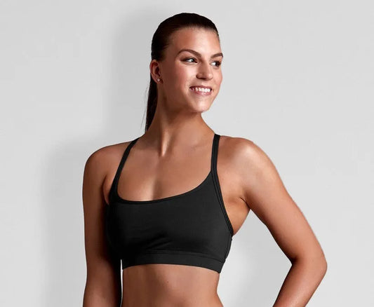 Funkita women's Still Black sports top, a sleek black bikini or tankini top designed for active swimming and beach wear. 821