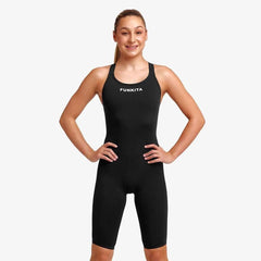 Funkita Girls Still Black Fast Secure One Piece swimsuit, black kneesuit with a sleek design for young swimmers.