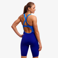 Funkita Ladies Pressure Point Fast Training One-Piece Kneesuit in navy and royal with sleek design and comfortable fit.