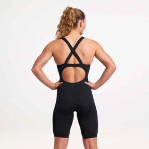 Funkita Ladies Still Black Fast Secure One Piece Kneesuit, black swimsuit with sleek design and secure fit.