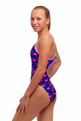 Funkita Girls Flocked Up Diamond Back One Piece Swimsuit - Multi | Allens Of Kingsbury