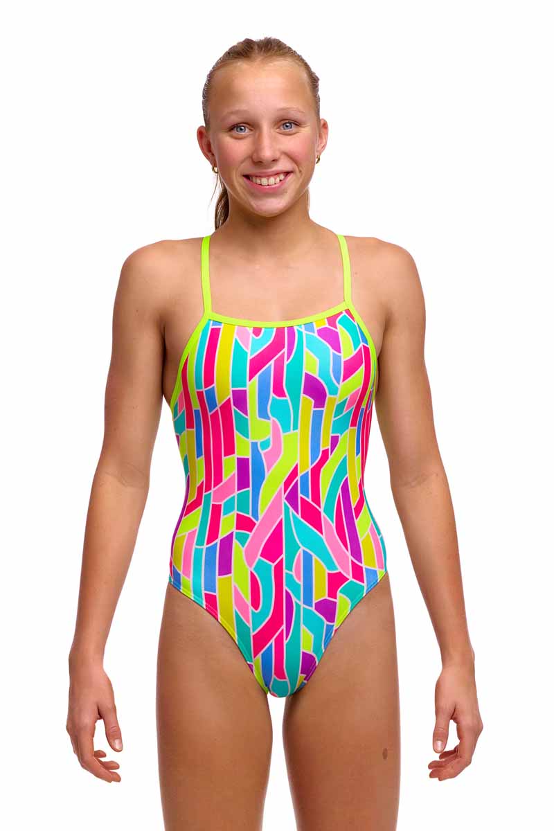 Funkita Girls Candy Cracks Tie Me Tight One Piece Swimsuit - Multi | Allens Of Kingsbury