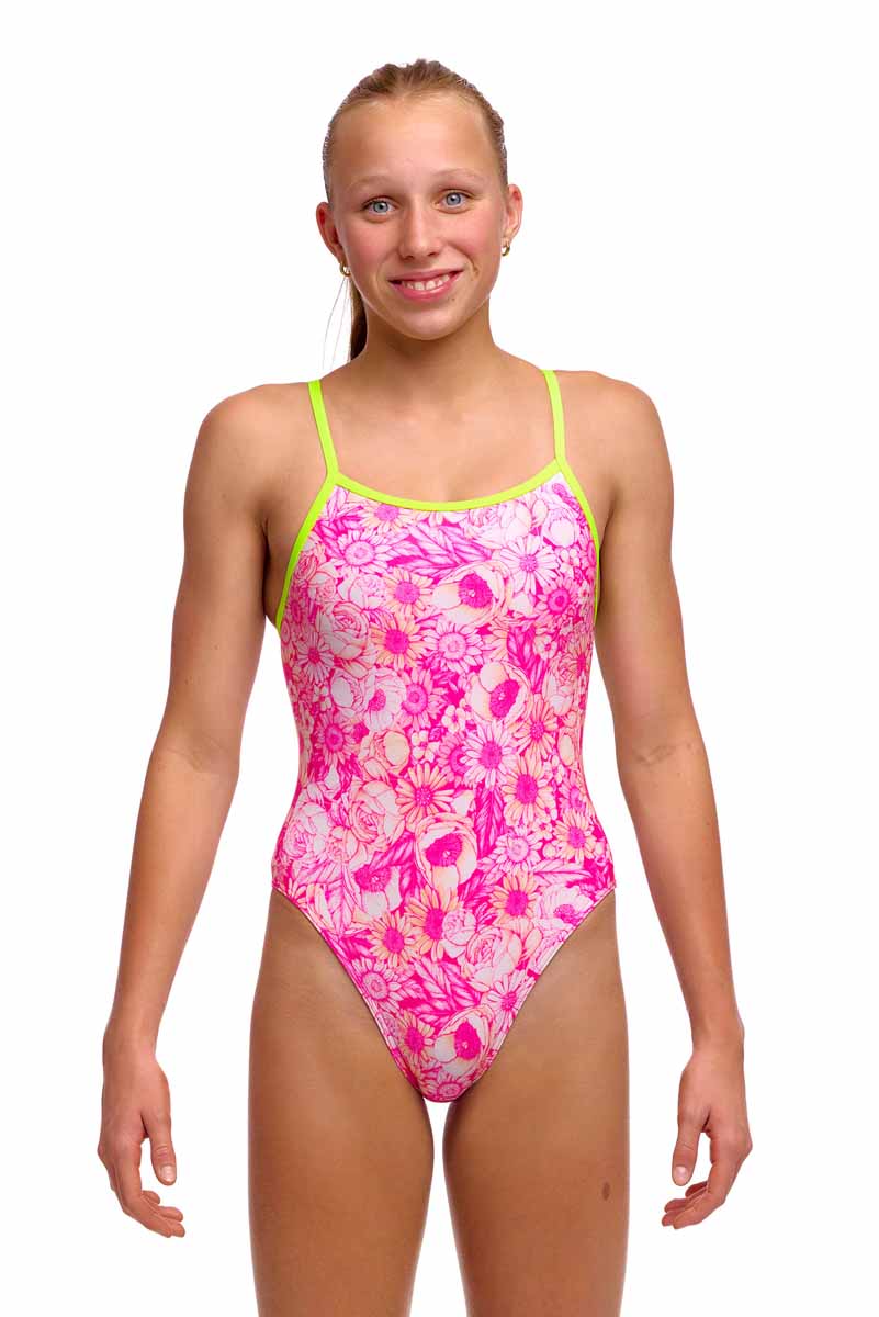 Funkita Girls Rosie Cheeky Single Strap One Piece Swimsuit - Pink/White | Allens Of Kingsbury