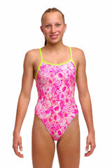 Funkita Girls Rosie Cheeky Single Strap One Piece Swimsuit - Pink/White | Allens Of Kingsbury