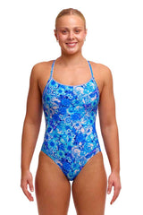 Funkita Ladies Bloom Shakalaka Diamond Back One Piece Swimsuit - Blue/White | Allens Of Kingsbury