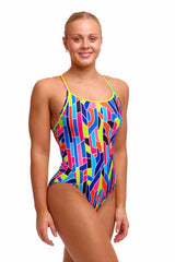 Funkita Ladies Fault Lines Diamond Back One Piece Swimsuit - Multi | Allens Of Kingsbury