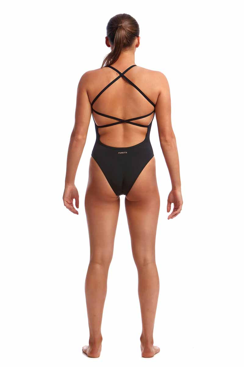 Funkita Ladies Bronzed Strapped In One Piece Swimsuit - Black/Bronze | Allens Of Kingsbury