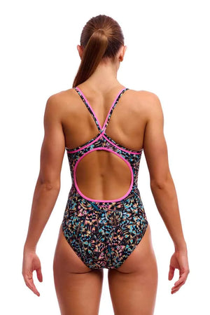 Funkita Ladies Copper Cluster Diamond Back One Piece Swimsuit in multi-color, featuring secure fit and stylish design for swimming.
