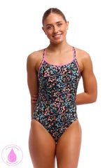 Funkita Ladies Copper Cluster Diamond Back One Piece Swimsuit in multi-color with secure fit and stylish design for women.