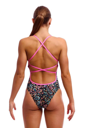 Funkita Ladies Copper Cluster Strapped One Piece Swimsuit in multi-color design, featuring a sleek fit and stylish straps.